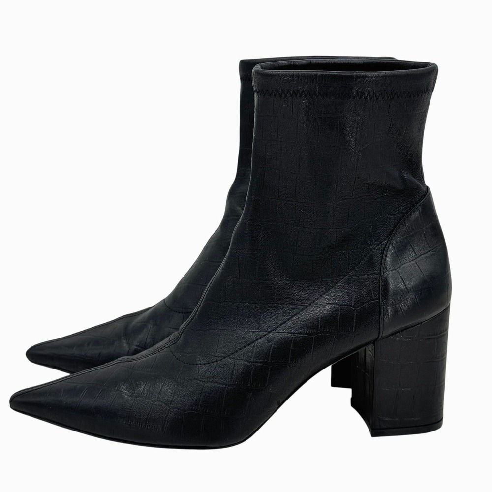 Stuart Weitzman Black Croc-Embossed Heeled Boots Size 9.5